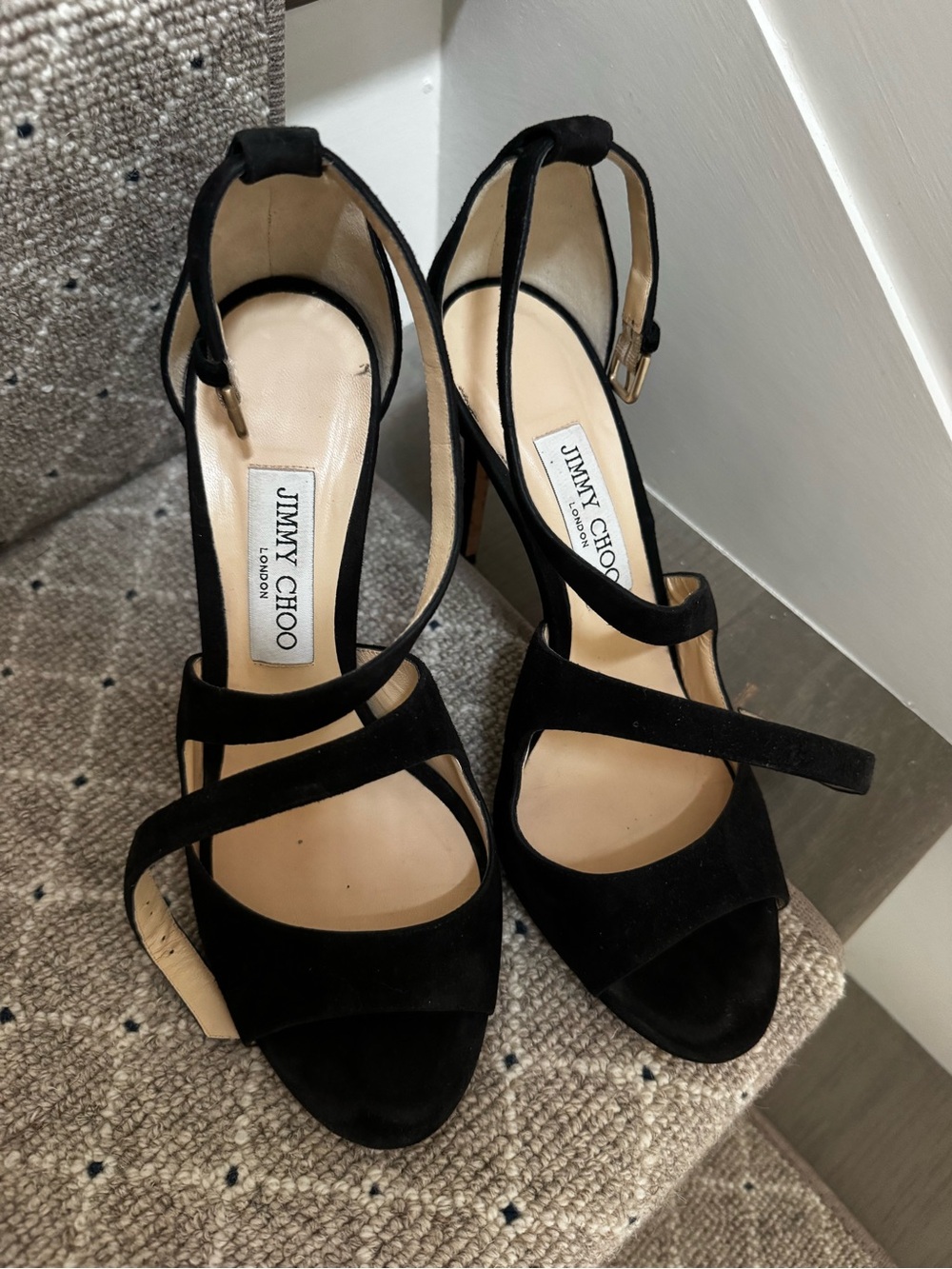 Jimmy Choo Black Suede Crisscross Ankle Strap Heels